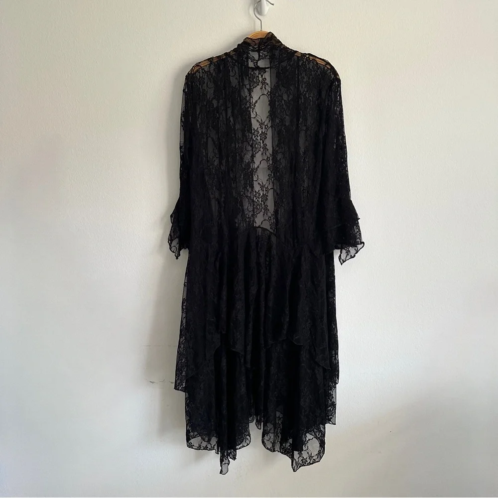 Vintage Ethos Duster Black Lace Floral Whimsigoth Goth Fairy Mesh Flare Sleeve - Picture 9 of 15